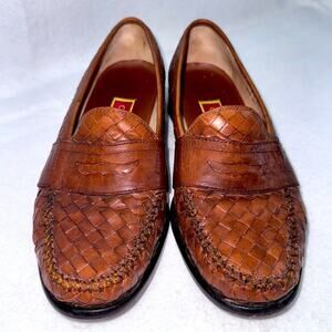 EUC Cole Haan Bragano Brown Leather Woven Penny Loafers Men’s size 9 Slip-on